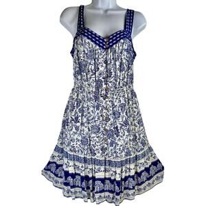 Knox Rose women’s blue White chinoiserie floral toile print dress sm cottagecore